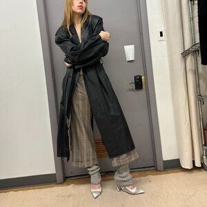 VINTAGE LEATHER STRUCTURED TRENCH COAT